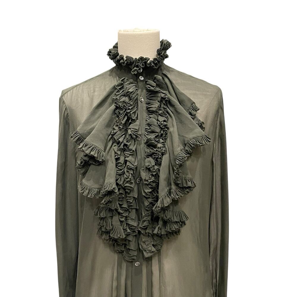 Ralph Lauren 100% silk ruffled collar olive green blouse size 8 - Picture 2 of 9